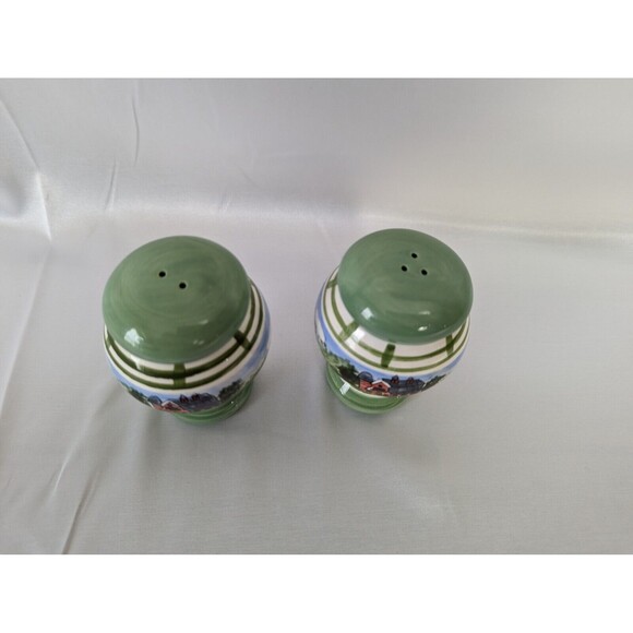 Green Salt & Pepper Shaker Kitchen Dairy Farm Cows Red Barn Silo Country Decor - Picture 4 of 5